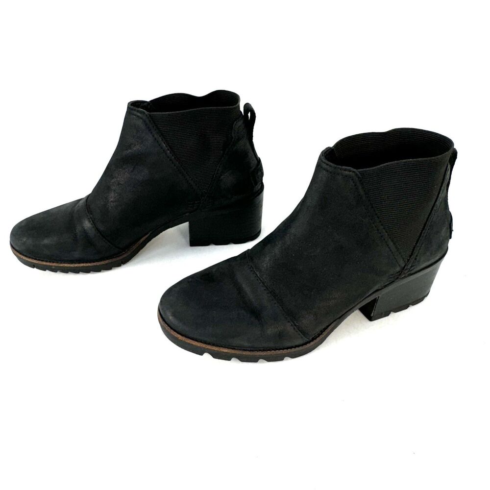 Sorel Cate Chelsea NL3712-010 Women's Black Leather Pull-on Ankle Bootie 7